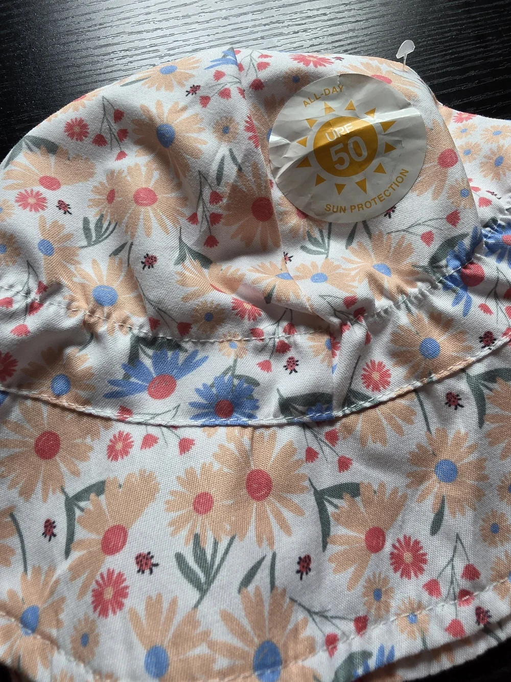 Girls Floral Bucket Sun Hat with Chin Strap - Peach Pink & Blue 12/18 months